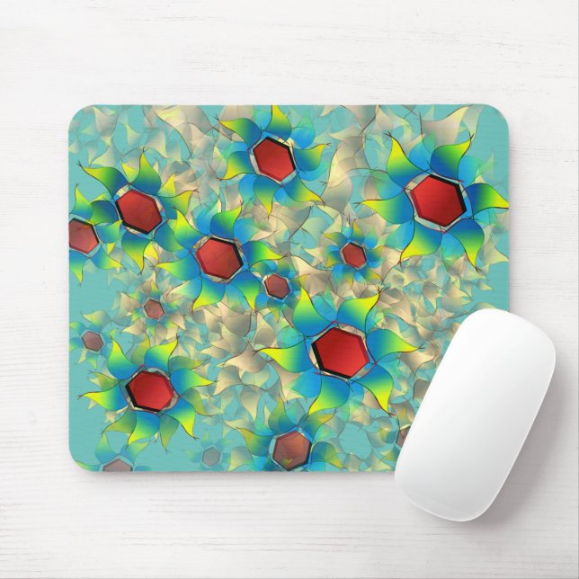 Verschiedene virtuelle Blume, bläuliche Blätter au Mousepad (Mit Mouse)