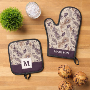 Verschiedenes Federmuster Ofenhandschuh & Topflappen-Set