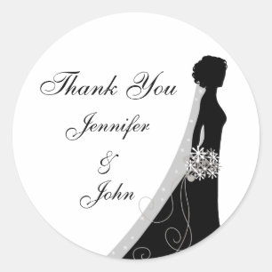 Verschleierte Braut Silhouette Hochzeit Danke Aufk Runder Aufkleber