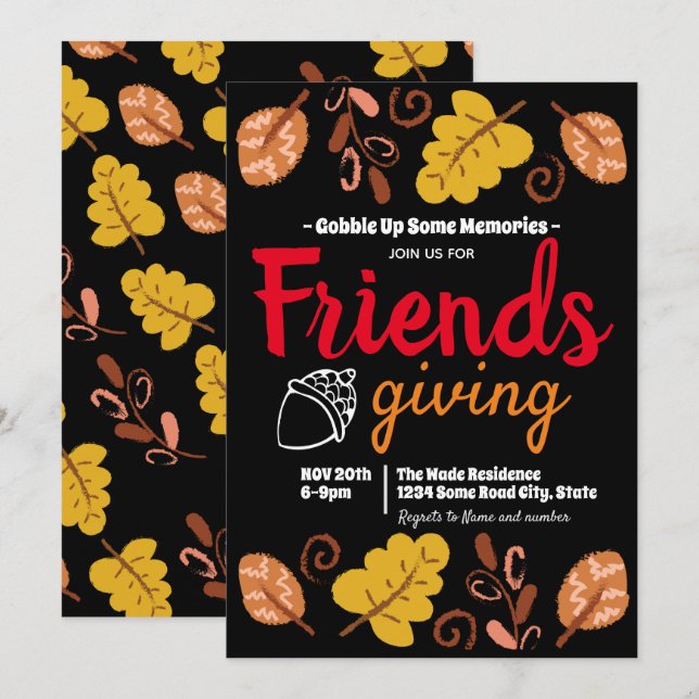Verschlingen Sie herauf Friendsgiving Blatt-Muster Einladung (Vorne/Hinten)