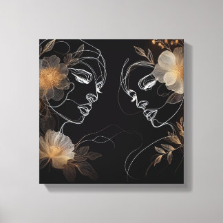 Verschlungene feminine Gesichter mit goldenen Blum Leinwanddruck