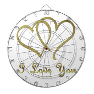 Verschlungene goldene Herzen Ich liebe Dich Dartscheibe