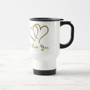 Verschlungene goldene Herzen Ich liebe Dich Reisebecher