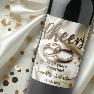 Verschlungene goldene Ringe 50. Hochzeitstag Weinetikett