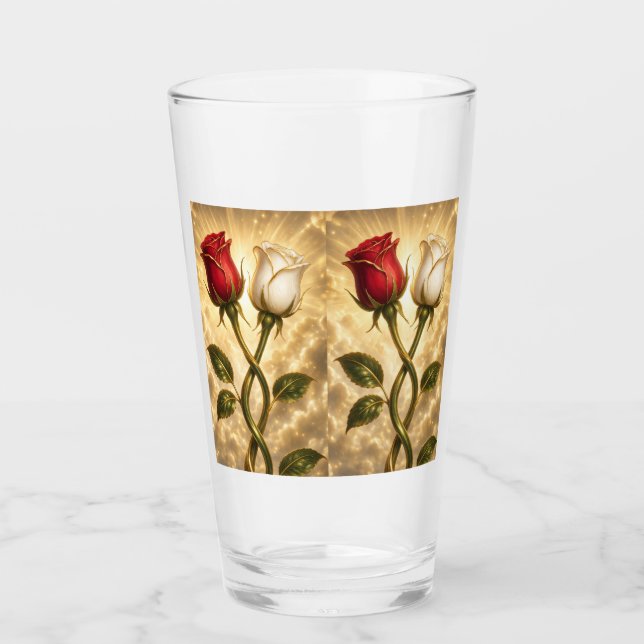 Verschlungene rote und weiße Rosen. Glas (Vorderseite)