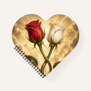 Verschlungene rote und weiße Rosen. Notizbuch