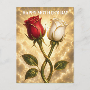 Verschlungene rote und weiße Rosen. Postkarte