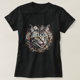 Verschlungene Tabby-Katzen-Feder-Swirbel-Kunst T-Shirt