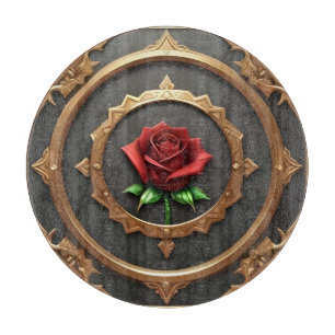 Verschlungener goldener Rahmen mit roter Rose Schneidebrett
