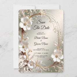 Verschlungener Weißer Blumenrahmen Save The Date