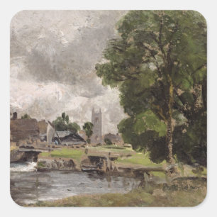 Verschluss und Mühle John Constables   Dedham Quadratischer Aufkleber