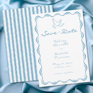 Verschmitzt blaue handgezeichnete florale Streifen Save The Date