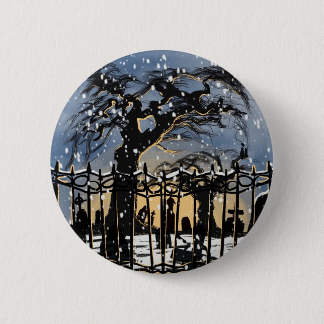 Verschneite Friedhofsatmosphäre Button (Vorderseite)