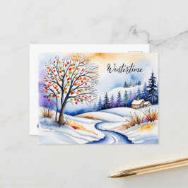 Verschneite Landschaft - Haus am Waldrand | Postkarte