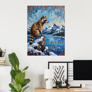 Verschneite Serenade: Waschbären Mondlicht Aussich Poster
