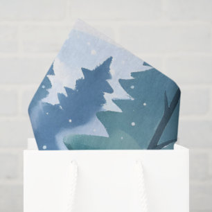 Verschneiter Kiefernwald   Winter Aquarell Seidenpapier