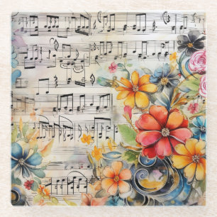 VERSCHNÖRKELTE BLUMENREICHE MUSIKNOTEN AUS FRÜHERE GLASUNTERSETZER