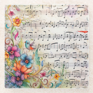 VERSCHNÖRKELTE BLUMENREICHE MUSIKNOTEN AUS FRÜHERE GLASUNTERSETZER