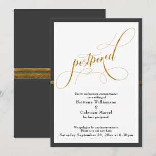 Verschobene Hochzeit Elegante Grau & Gold Streifen Einladung