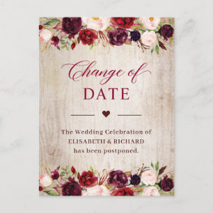 Verschobener Hochzeitstermin Rustikales Holz Burgu Postkarte