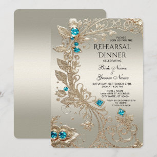 Verschönern Gold Blue Stones Probe Dinner Einladung