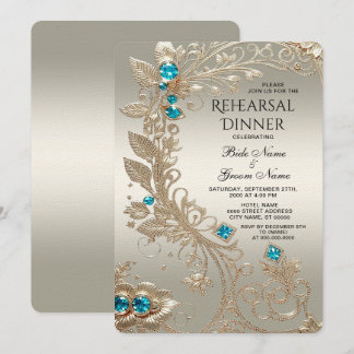 Verschönern Gold Blue Stones Probe Dinner Einladung