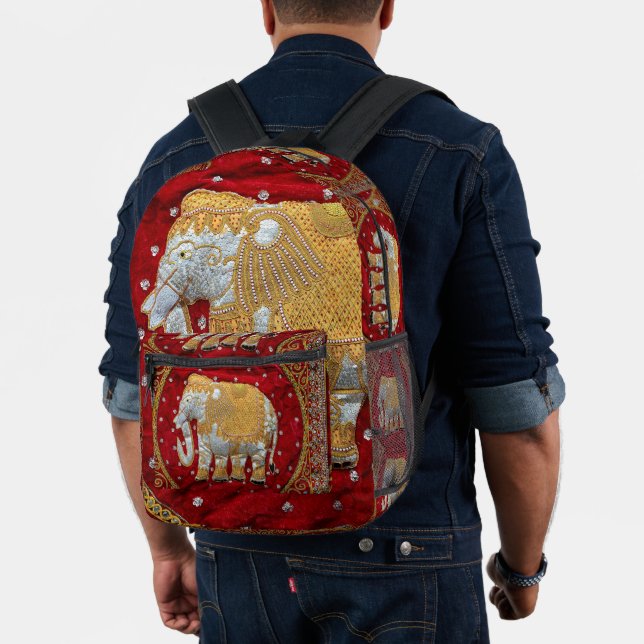 Verschönert indische Elefanten Rot und Gold Bedruckter Rucksack (Insitu (Modell))