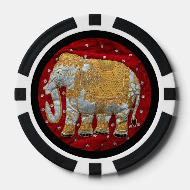 Verschönert indische Elefanten Rot und Gold Pokerchips (Vorderseite)