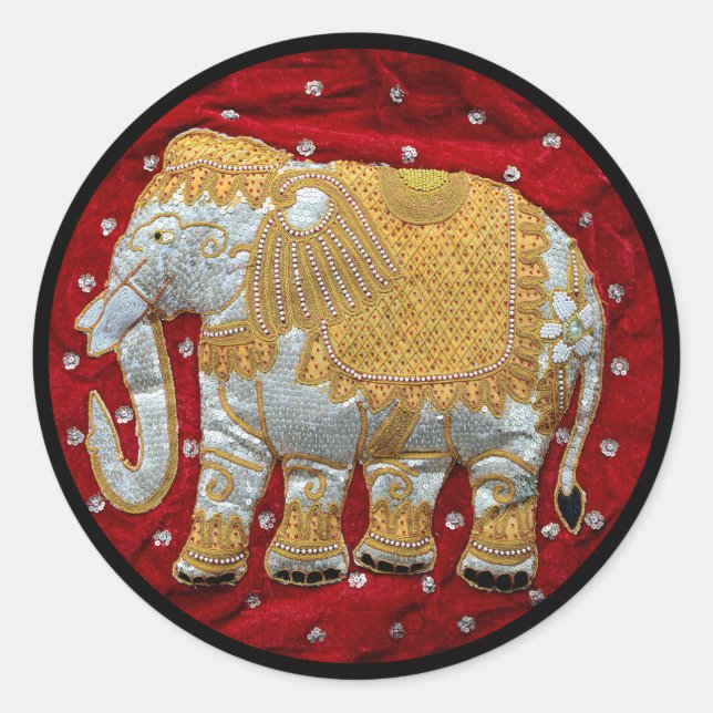 Verschönert indische Elefanten Rot und Gold Runder Aufkleber (Vorderseite)