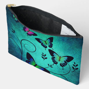 Verschönerte Juwelen Schmetterlinge Teal Zubehörtasche