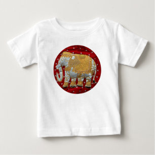 Verschönertes indischer Elefant-Rot und Gold Baby T-shirt