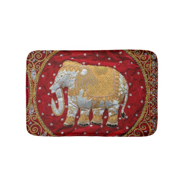 Verschönertes indischer Elefant-Rot und Gold Badematte (Vorderseite)