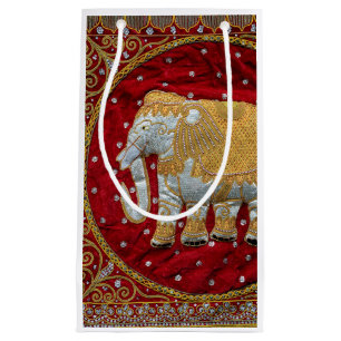Verschönertes indischer Elefant-Rot und Gold Kleine Geschenktüte
