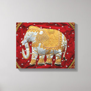 Verschönertes indischer Elefant-Rot und Gold Leinwanddruck