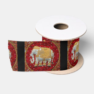 Verschönertes indischer Elefant-Rot und Gold Satinband