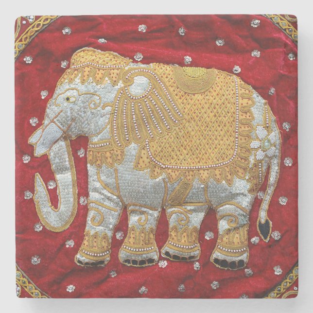 Verschönertes indischer Elefant-Rot und Gold Steinuntersetzer (Vorderseite)