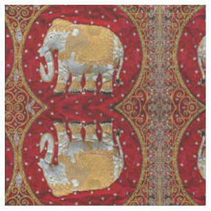 Verschönertes indischer Elefant-Rot und Gold Stoff
