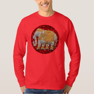 Verschönertes indischer Elefant-Rot und Gold T-Shirt