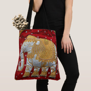 Verschönertes indischer Elefant-Rot und Gold Tasche