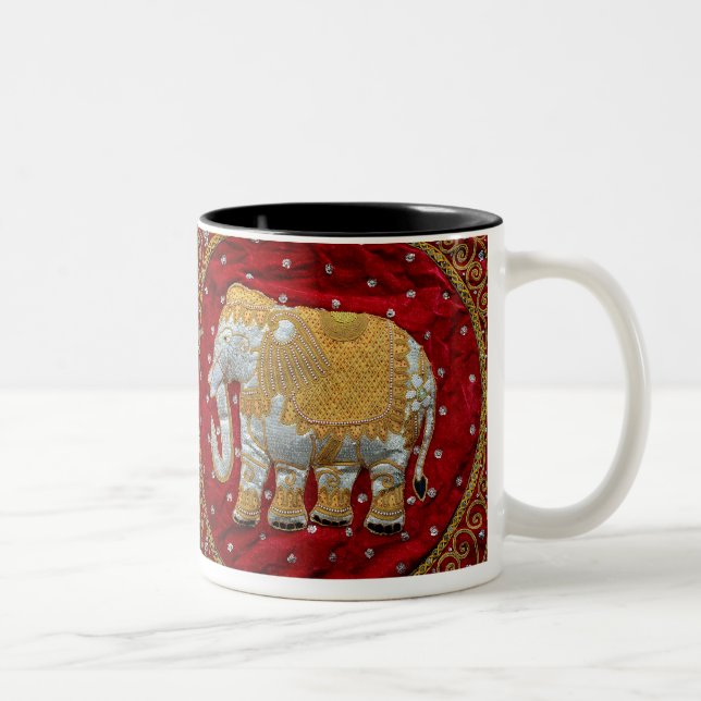 Verschönertes indischer Elefant-Rot und Gold Zweifarbige Tasse (Rechts)