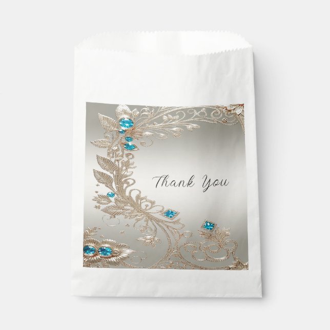 Verschönerung der Gold Blue Stones Gefallen Tasche Geschenktütchen (Vorderseite)