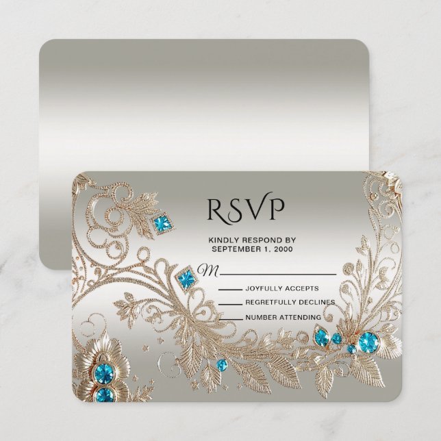 Verschönerung der Gold Blue Stones RSVP Karte (Vorne/Hinten)