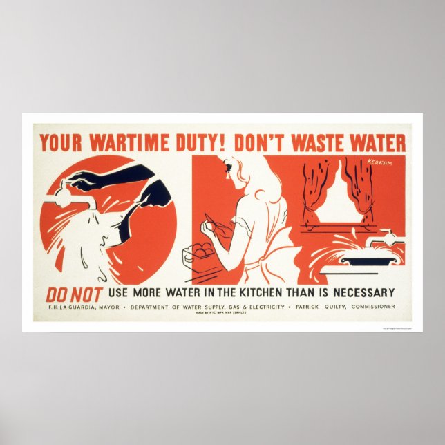 Verschwendet keine Wasserküche WPA Poster (Vorne)