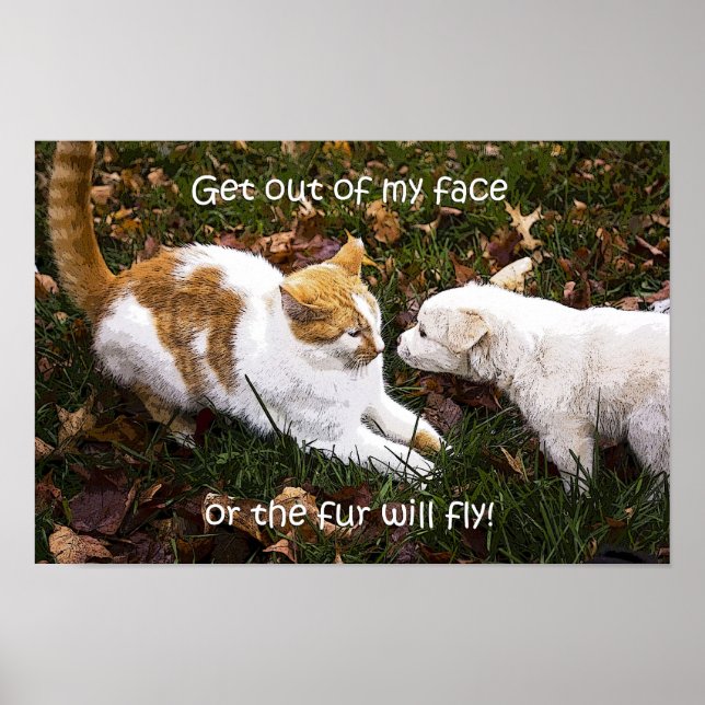 "Verschwinde aus meinem Gesicht" humorvolles Hund- Poster (Vorne)