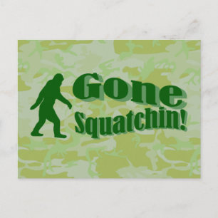 Verschwinden Squatchin-Text auf grüner Tarnung Postkarte