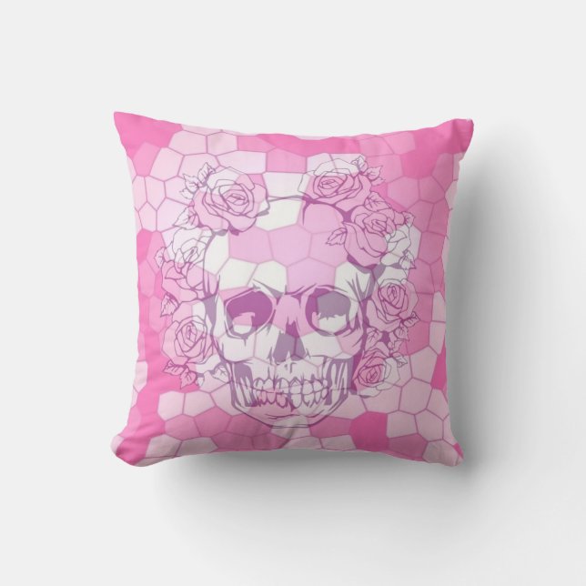 Verschwindener Schädel mit Rosen auf rosa Kissen (Vorderseite)