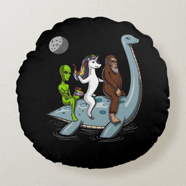 Verschwörung Bigfoot Loch Ness Monster Wasserski Rundes Kissen (Vorderseite)