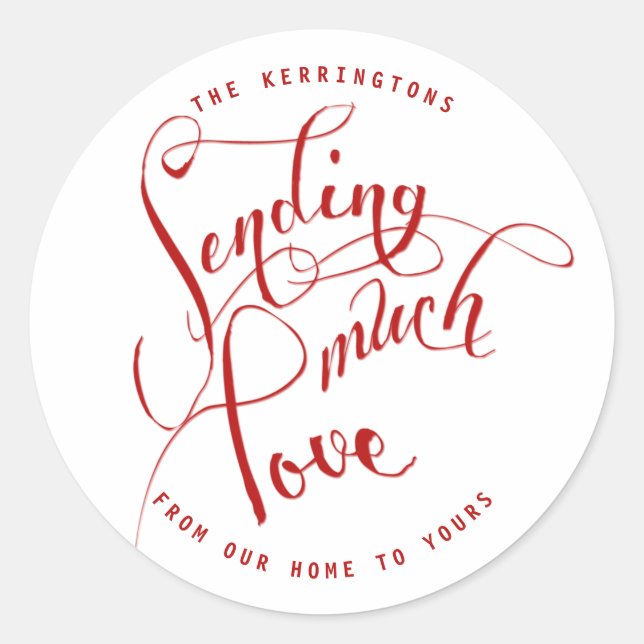 Versenden von viel Liebe Red Script Runder Aufkleber (Vorderseite)