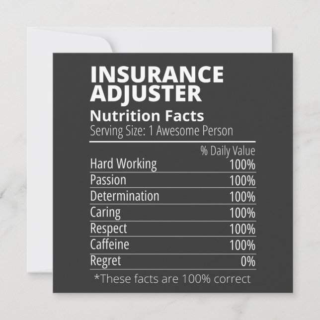 Versicherungsadjuster Nutrition Fakten Funny Einladung (Vorderseite)