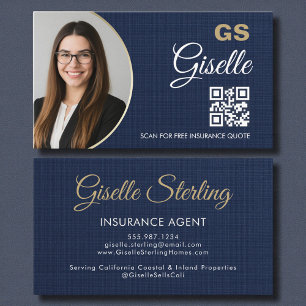 Versicherungskundenberater Navy Blau Gold Foto QR- Visitenkarte